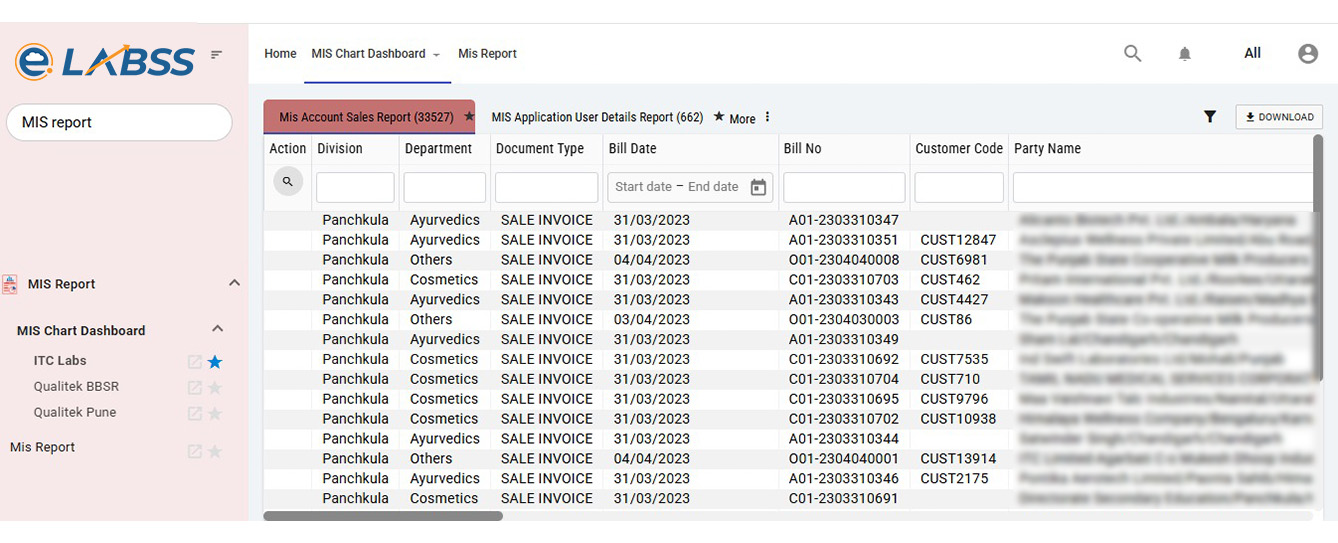 screenshot of eLABSS LIMS